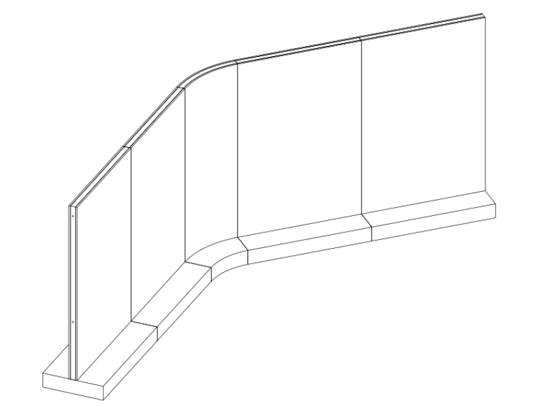 T1 Wall System - Standard straight module and 45deg curved junction configuration